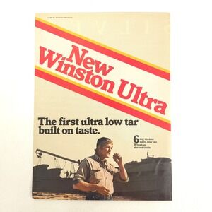 Winston Ultra Print Ad 1980 Low Tar Cigarette Boat Dock Vintage Tobacco Wall Art